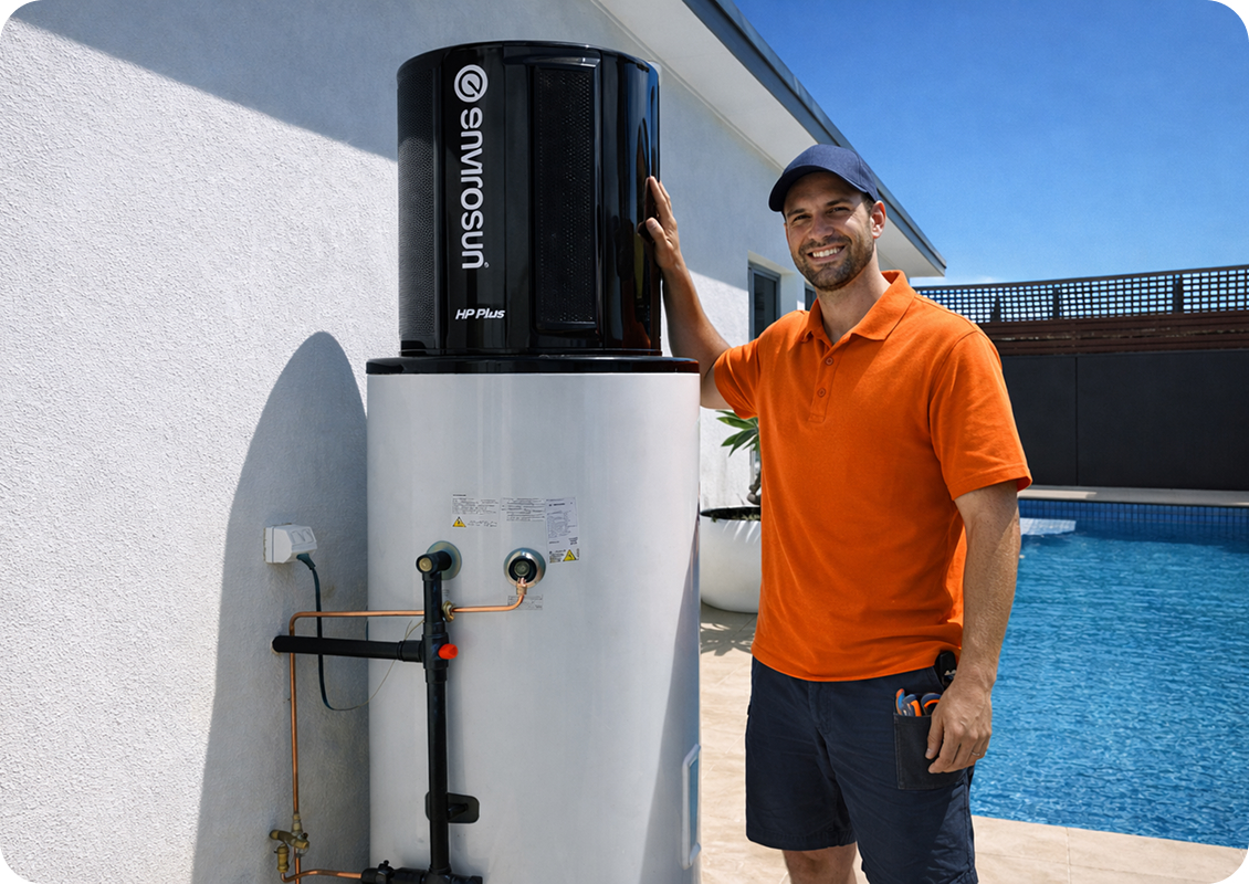 Envirosun technician with heat pump system
